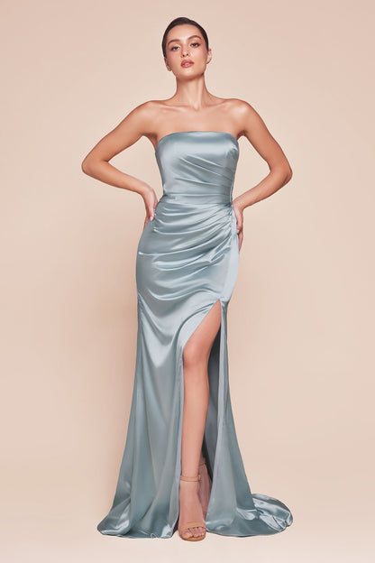 Ladivine 7451 Dress Strapless Satin Gown with Sash by DiscountDressShop