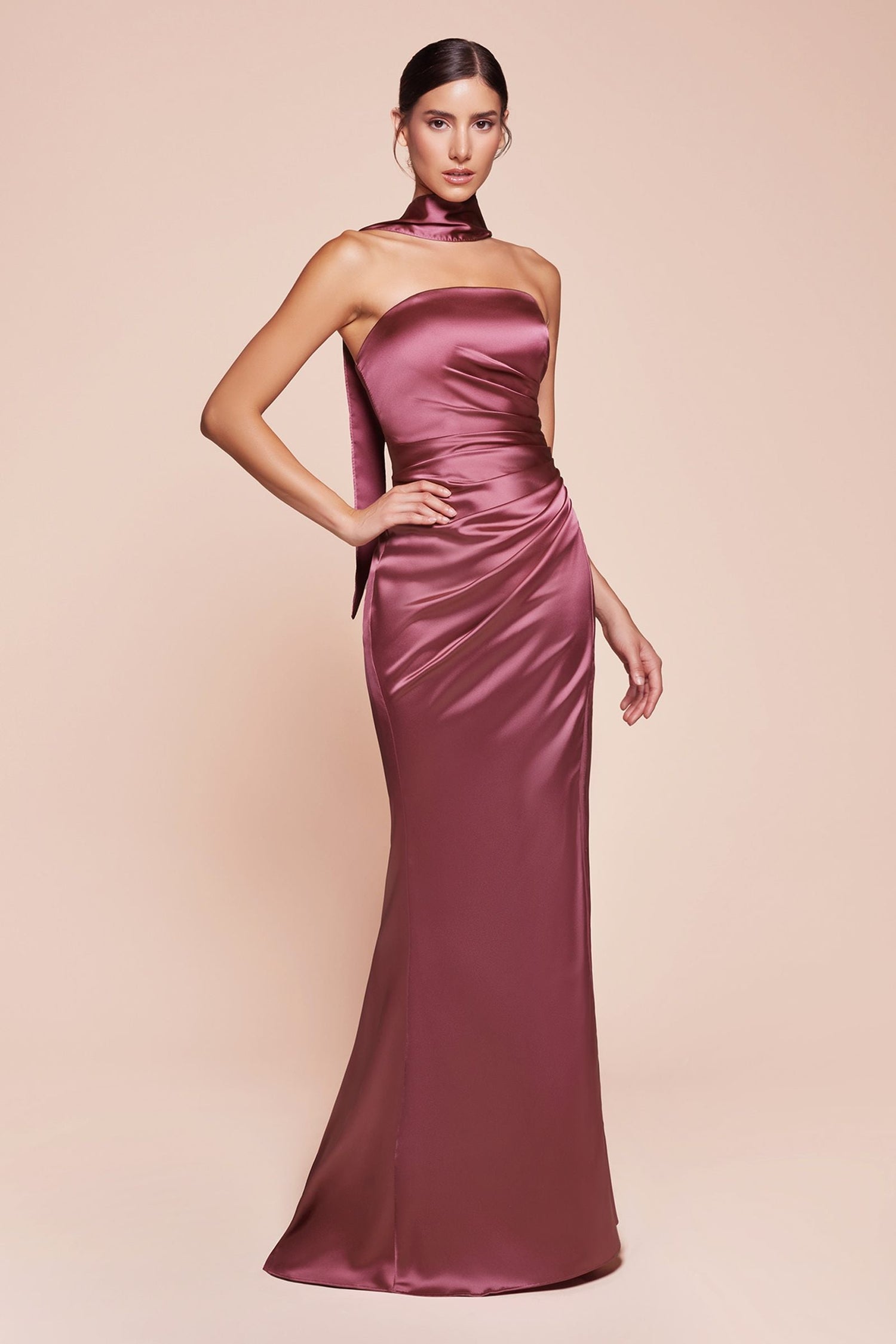 Ladivine 7451 Dress Strapless Satin Gown with Sash by DiscountDressShop
