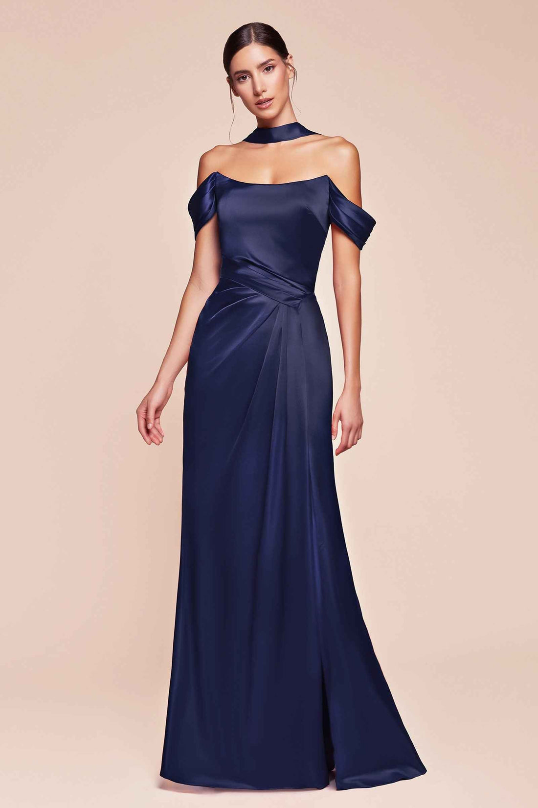 CLEARANCE - Ladivine 7452 Dress Off the Shoulder Sage Green Satin Gown (Size 10) by DiscountDressShop