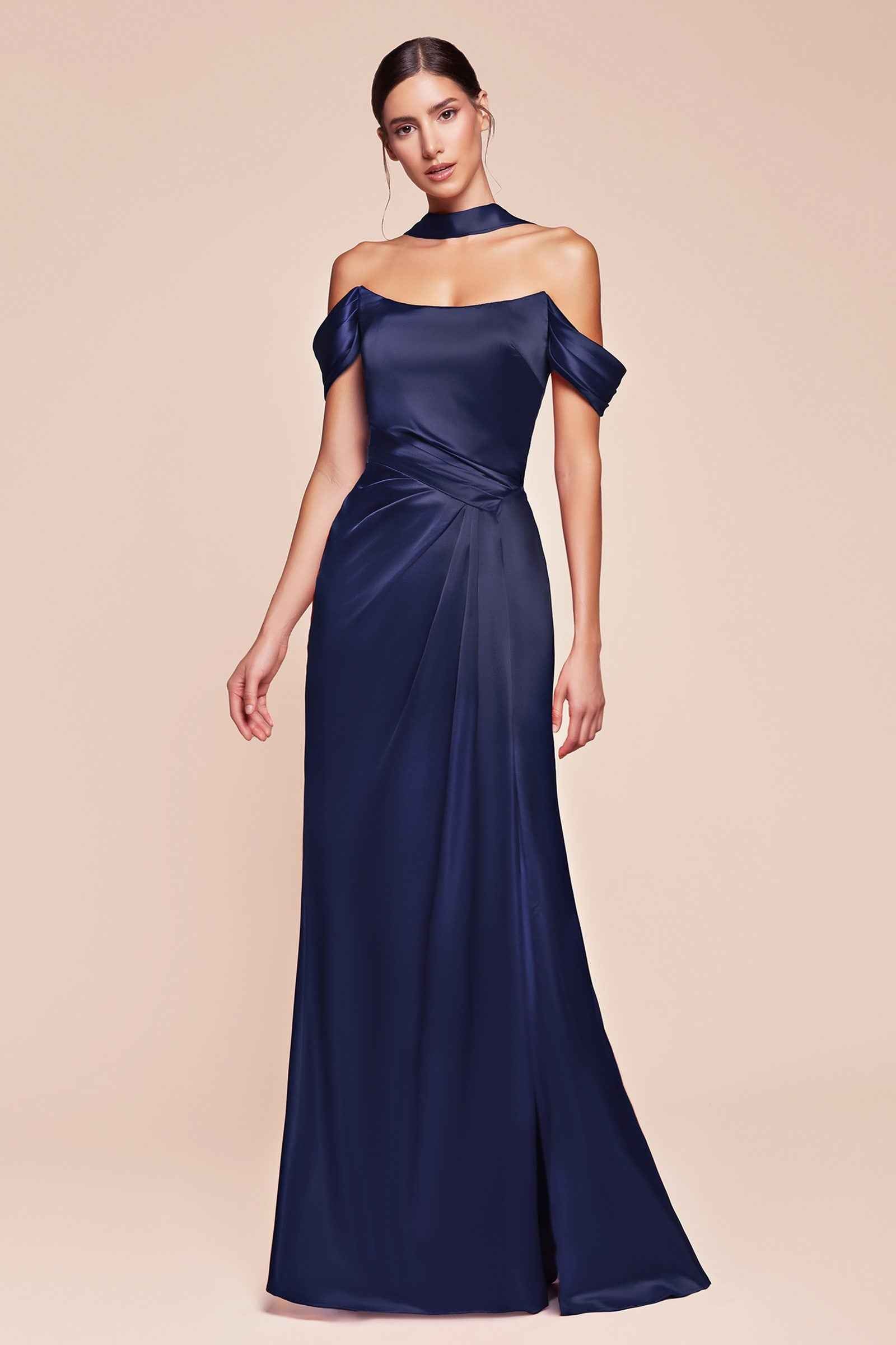 CLEARANCE - Ladivine 7452 Dress Off the Shoulder Sage Green Satin Gown (Size 10) by DiscountDressShop