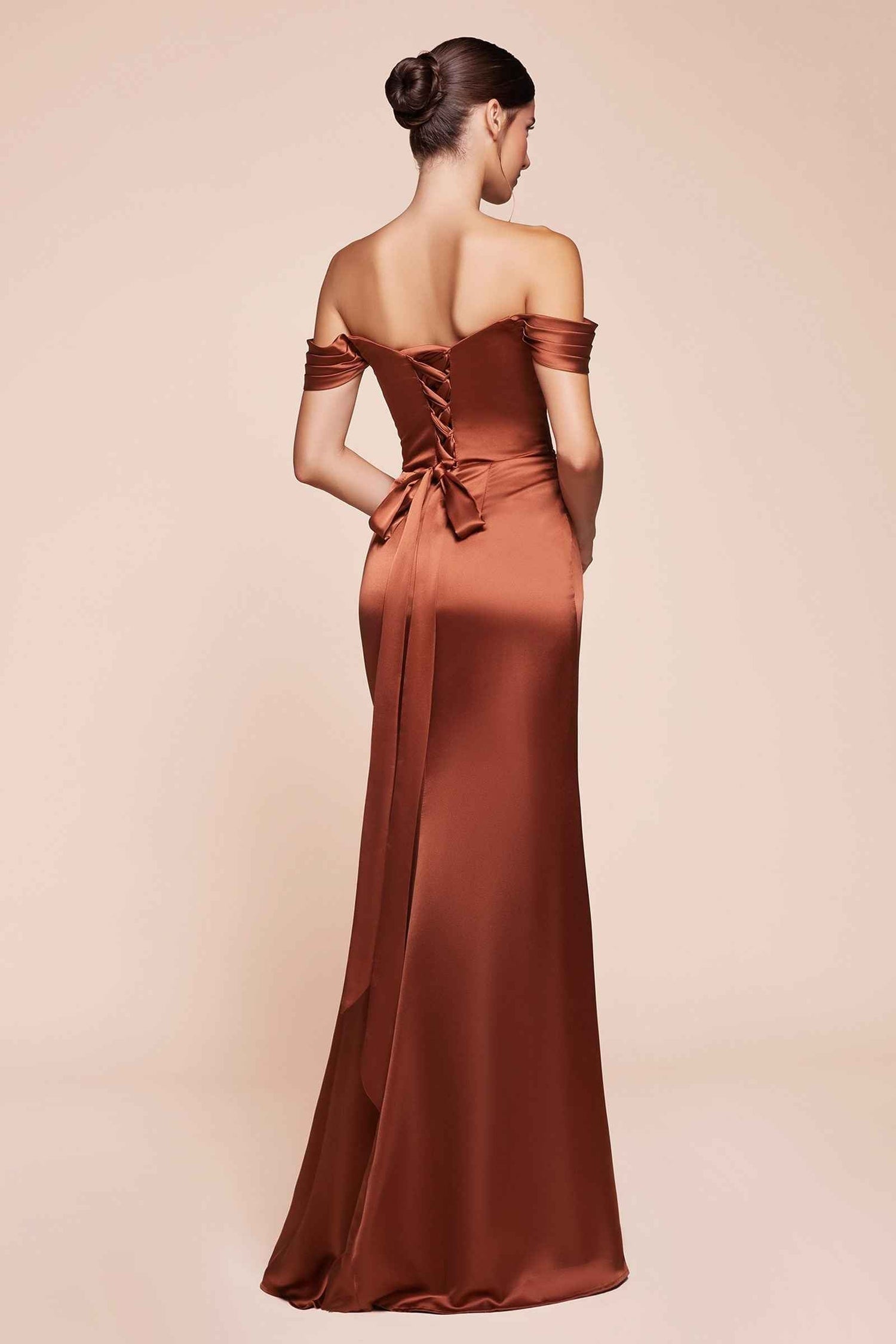 CLEARANCE - Ladivine 7452 Dress Off the Shoulder Sage Green Satin Gown (Size 10) by DiscountDressShop