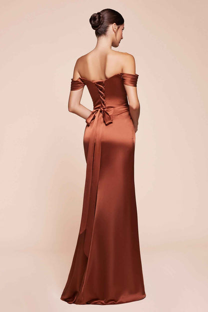 CLEARANCE - Ladivine 7452 Dress Off the Shoulder Sage Green Satin Gown (Size 10) by DiscountDressShop