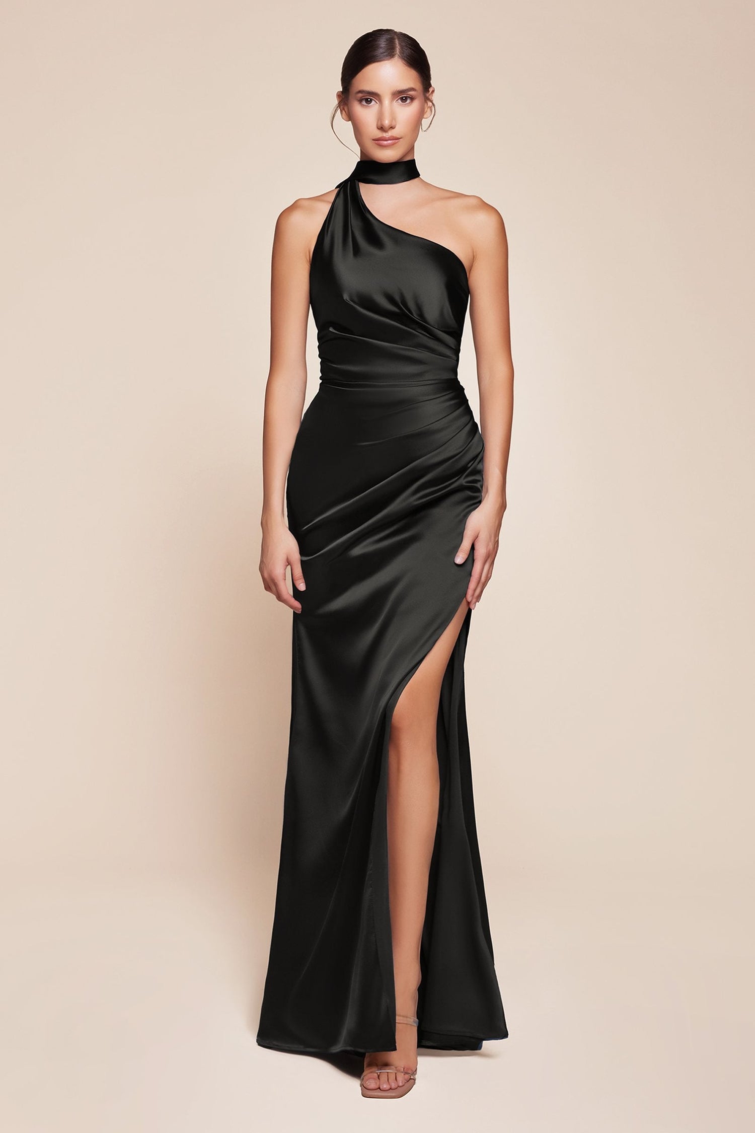 Ladivine 7454 Dress One Shoulder Luxe Satin Fitted Gown by DiscountDressShop