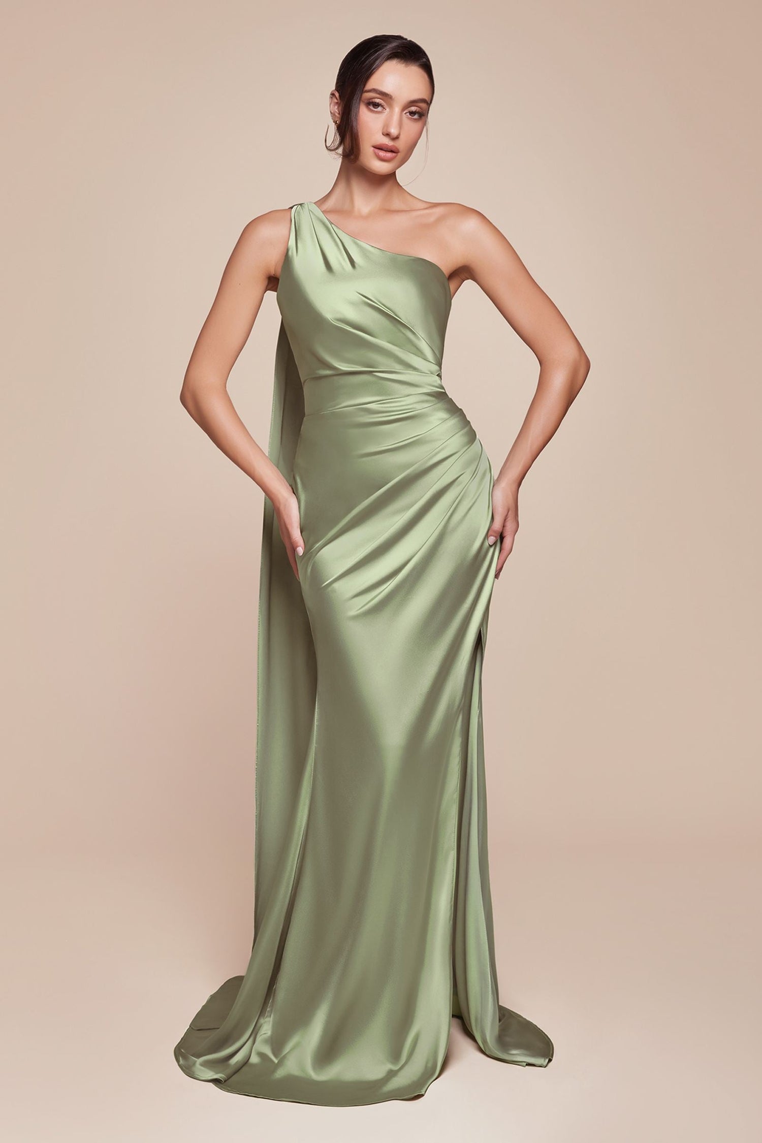 Ladivine 7454 Dress One Shoulder Luxe Satin Fitted Gown by DiscountDressShop