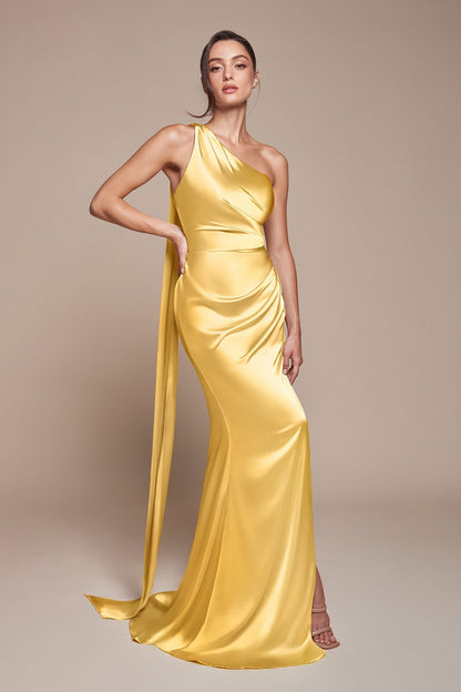Ladivine 7454 Dress One Shoulder Luxe Satin Fitted Gown by DiscountDressShop