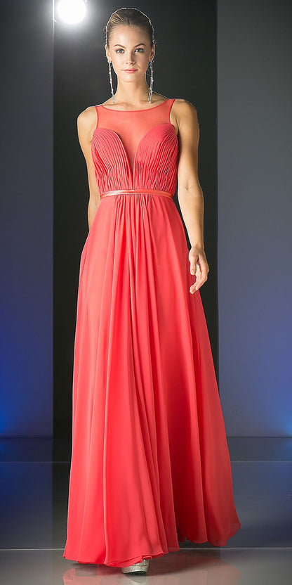 Cinderella Divine 7458 Illusion Sweetheart Long Chiffon Dress by DiscountDressShop