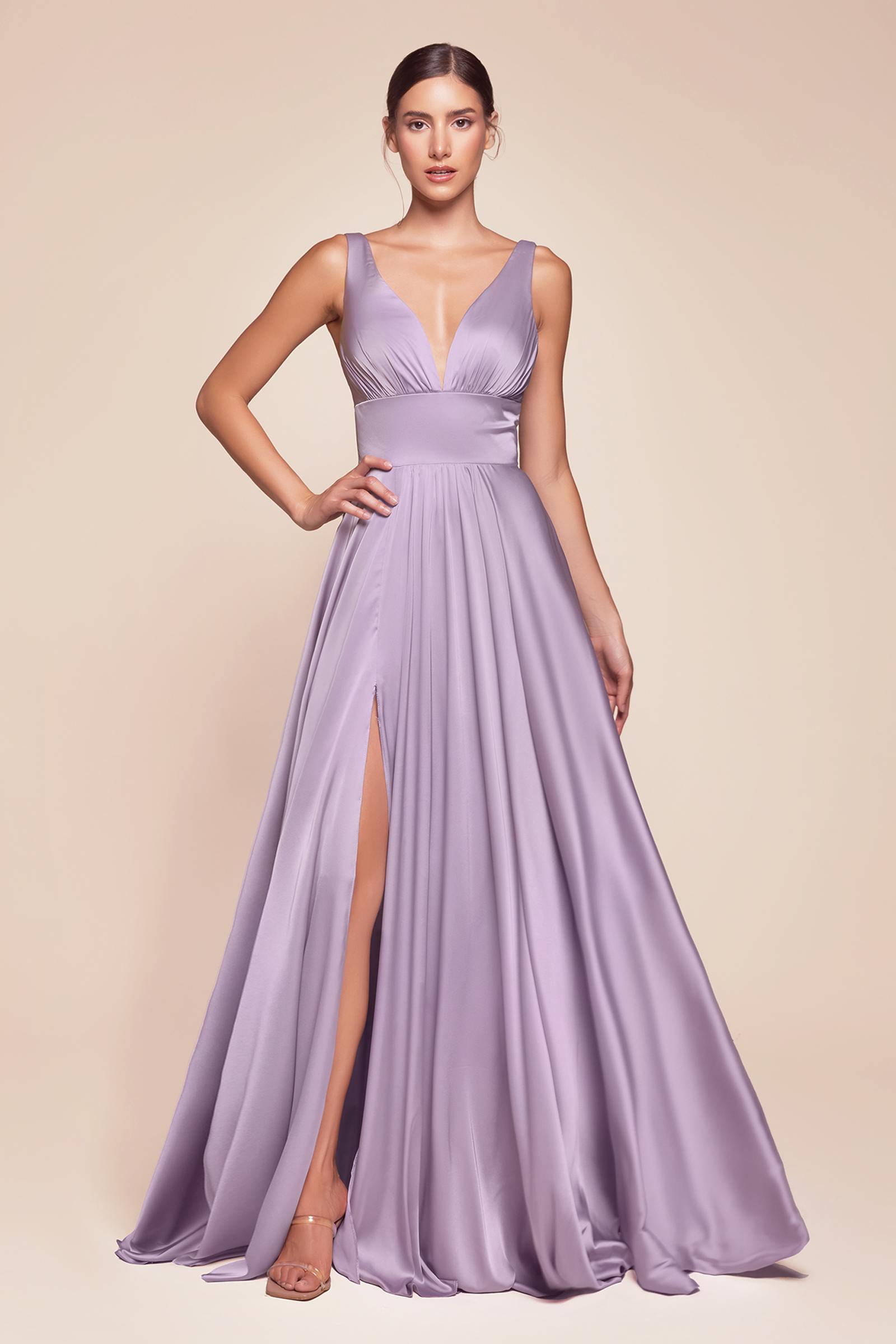 Ladivine 7469 Long Formal Evening Satin Dress with Slit by DiscountDressShop