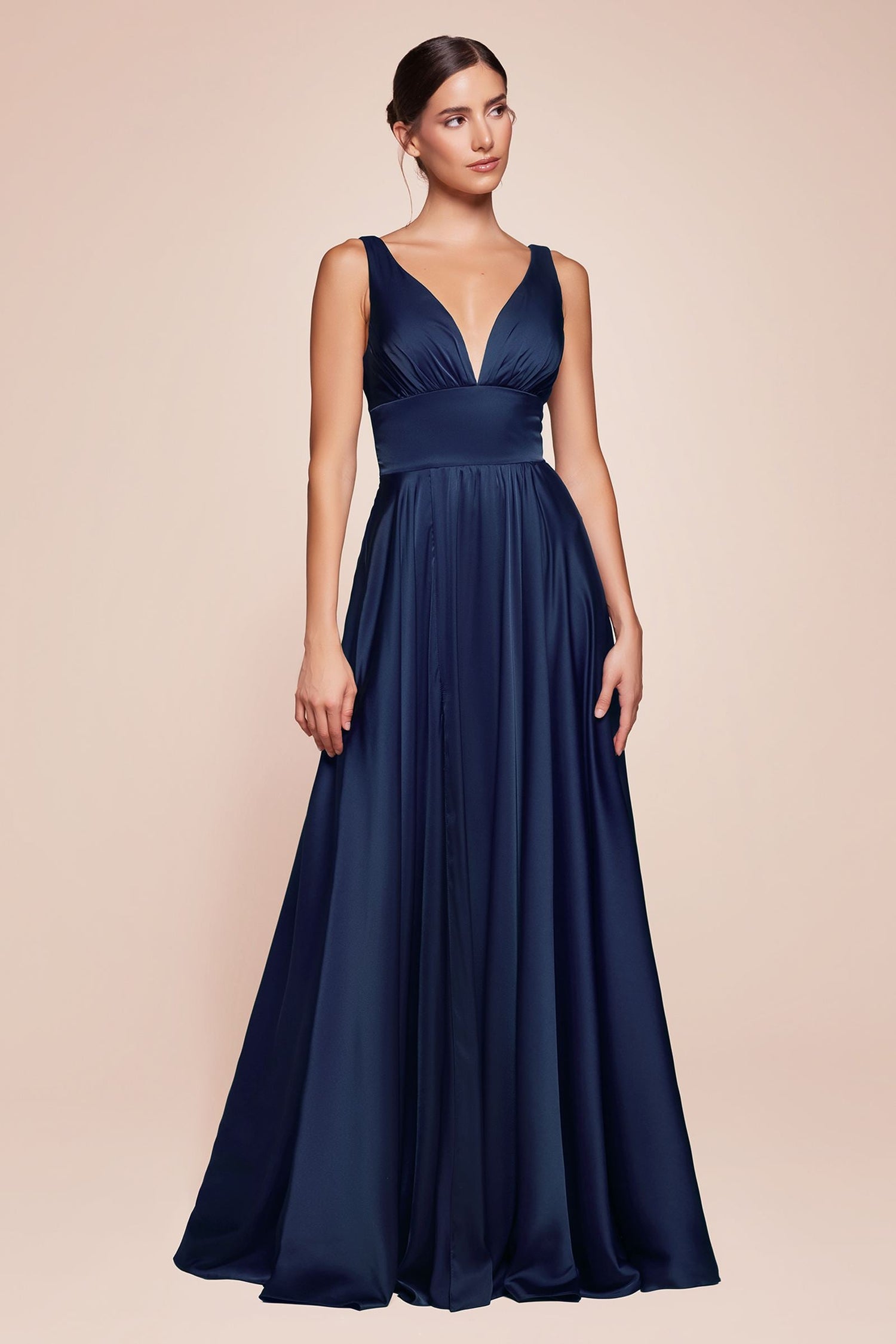 Cinderella Divine 7469 Floor Length Satin Formal V-Neckline Dress by DiscountDressShop