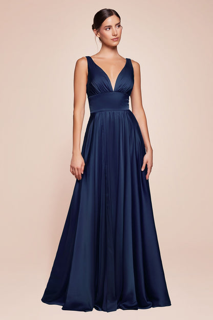 Cinderella Divine 7469 Floor Length Satin Formal V-Neckline Dress by DiscountDressShop