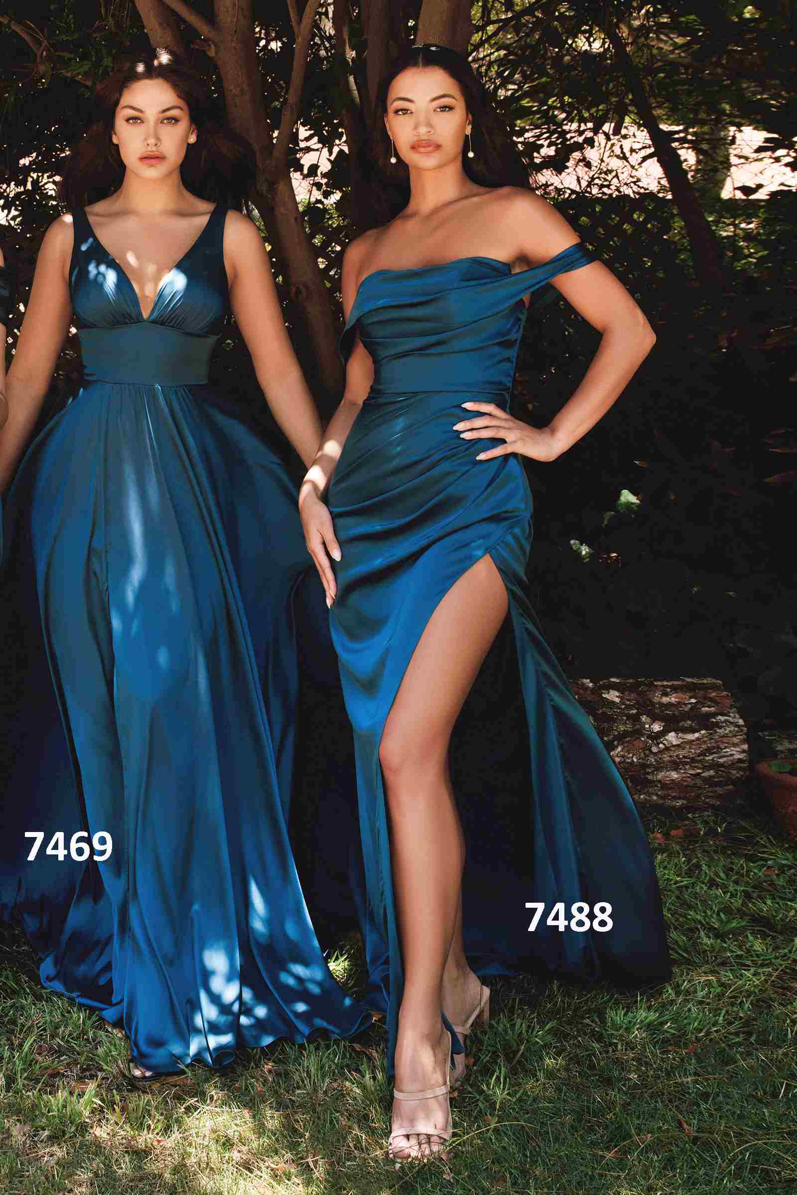 Ladivine 7469 Long Formal Evening Satin Dress with Slit by DiscountDressShop
