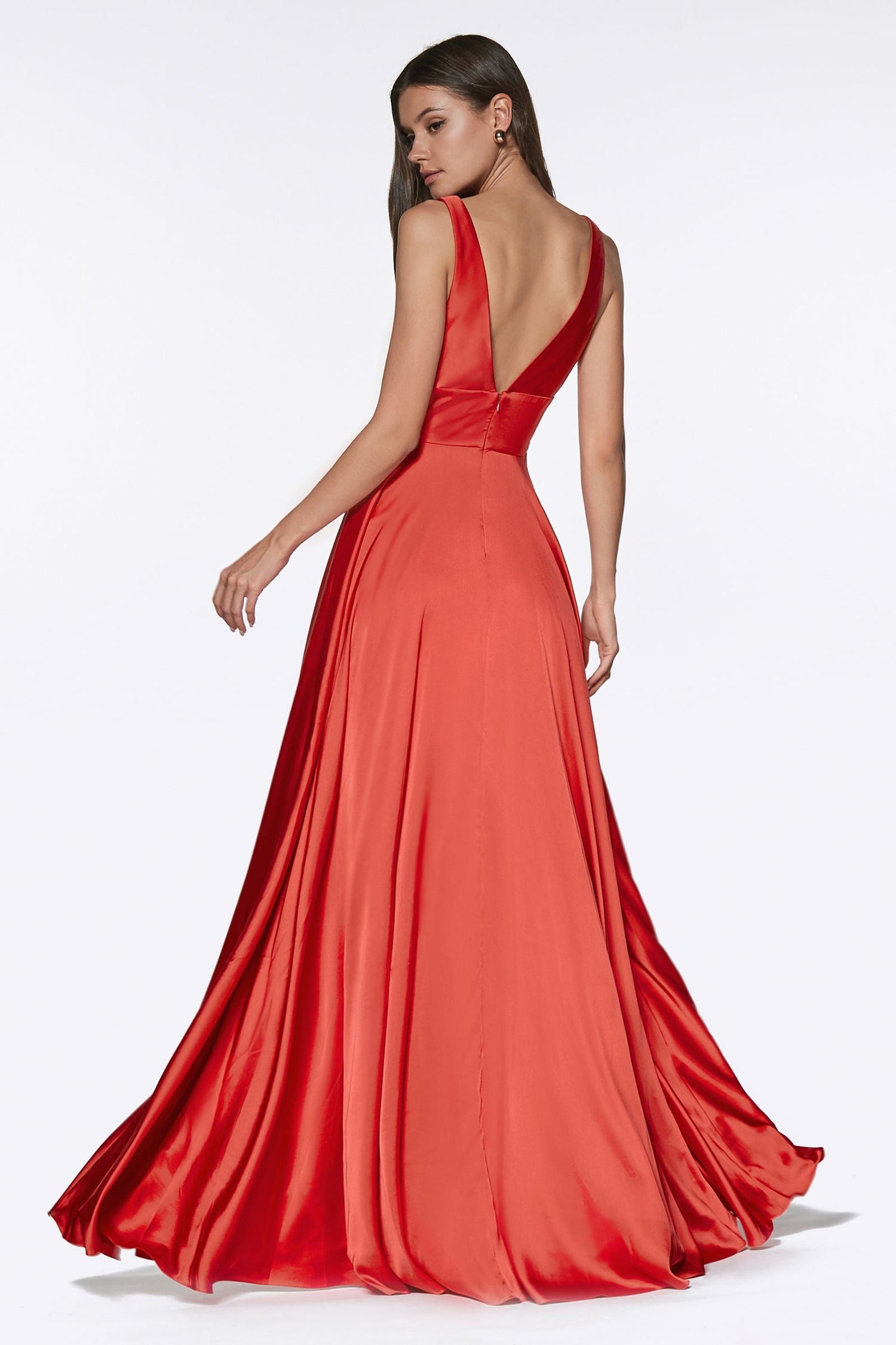 Cinderella Divine 7469 Floor Length Satin Formal V-Neckline Dress by DiscountDressShop