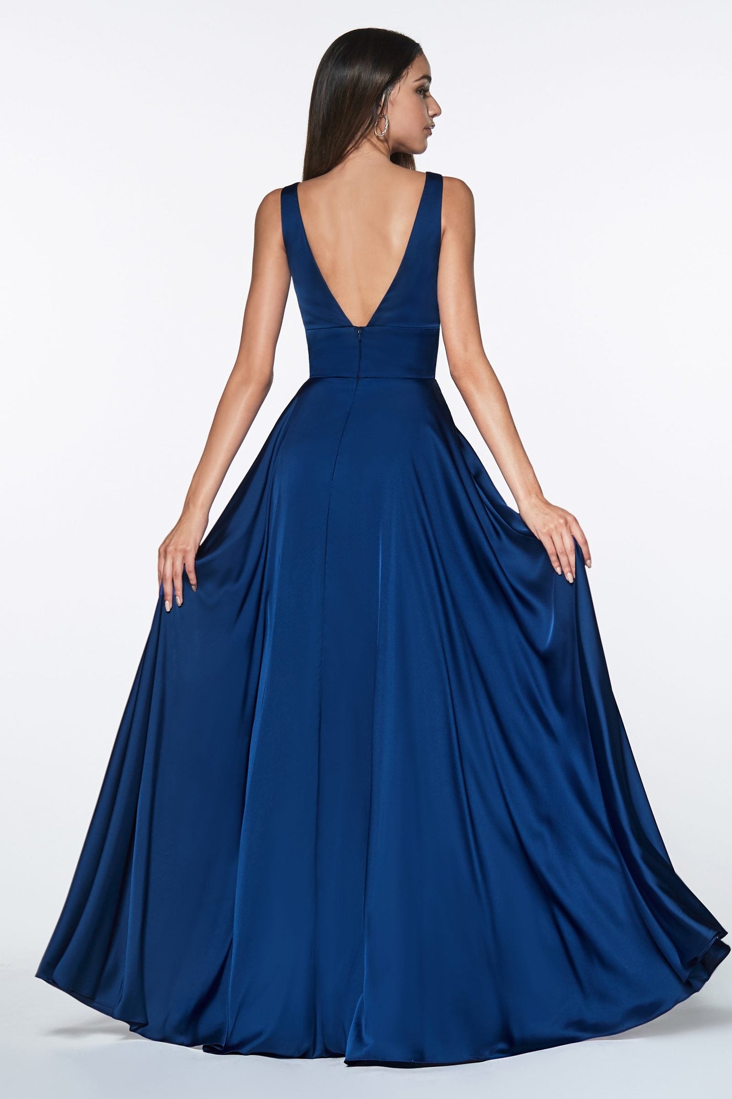 Ladivine 7469 Long Formal Evening Satin Dress with Slit by DiscountDressShop