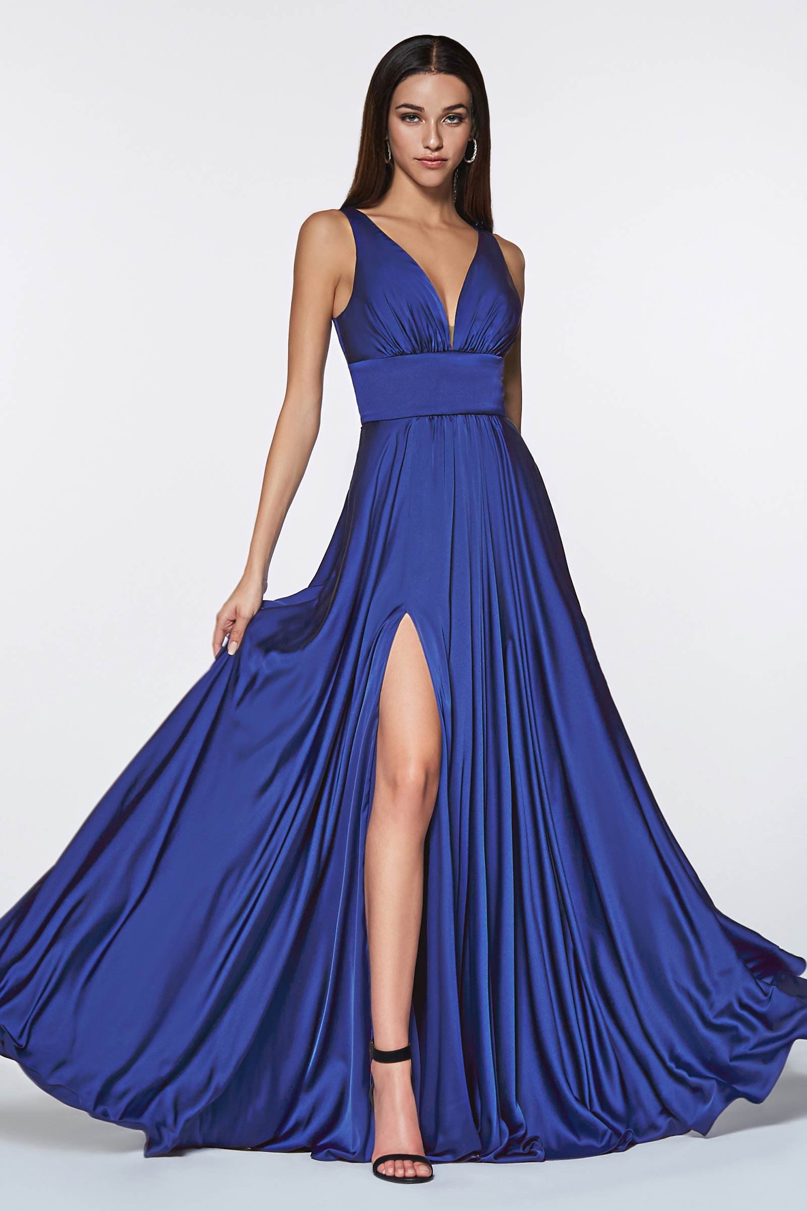 Cinderella Divine 7469 Floor Length Satin Formal V-Neckline Dress by DiscountDressShop