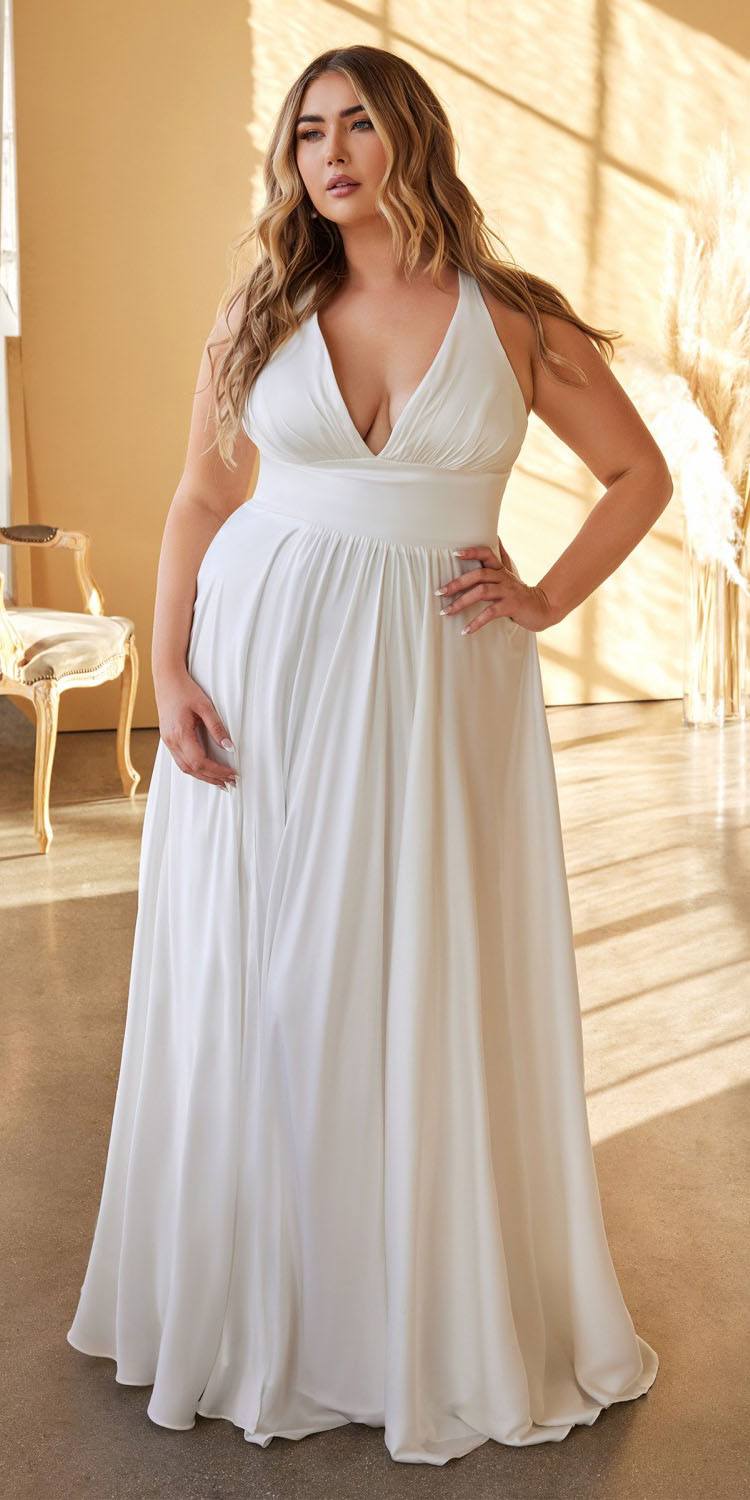 Cinderella Divine 7469W Long Formal A-Line Satin Dress by DiscountDressShop