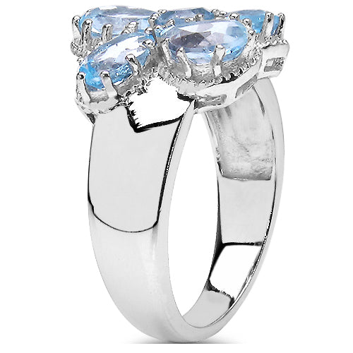 3.56 Carat Genuine Blue Topaz .925 Sterling Silver Cluster Ring by Bids.com