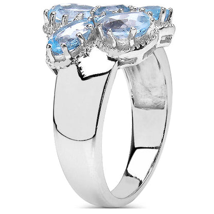 3.56 Carat Genuine Blue Topaz .925 Sterling Silver Cluster Ring by Bids.com
