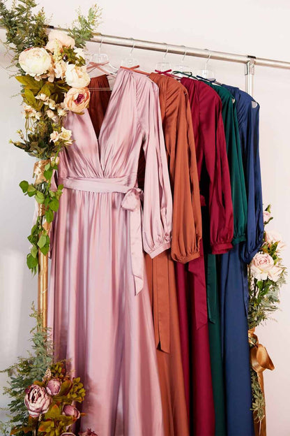 Ladivine 7475C Long Split Blouson Sleeve Formal Dress Thigh Split by DiscountDressShop