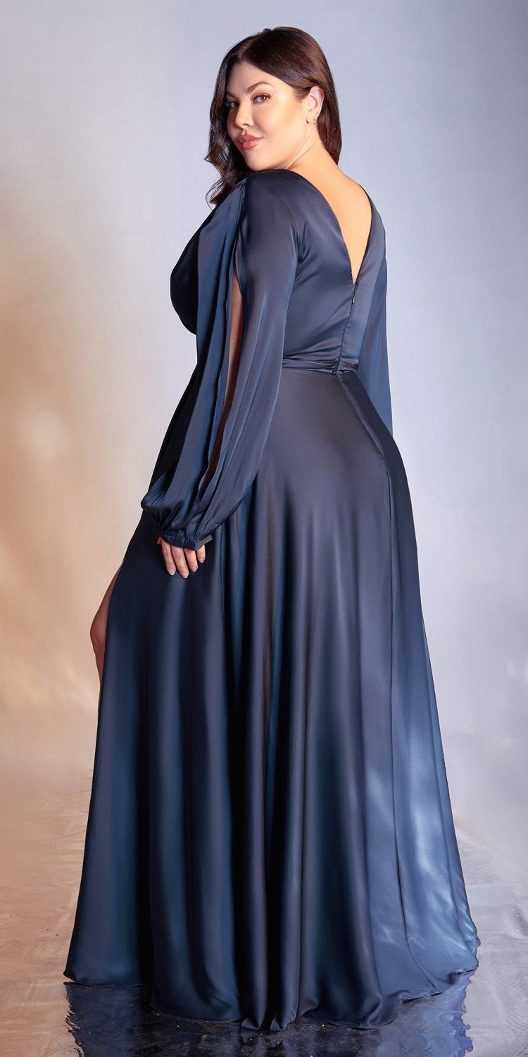 Ladivine 7475C Long Split Blouson Sleeve Formal Dress Thigh Split by DiscountDressShop