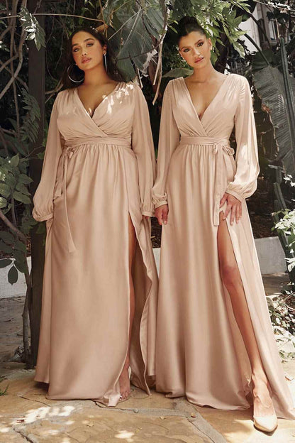 Ladivine 7475C Long Split Blouson Sleeve Formal Dress Thigh Split by DiscountDressShop