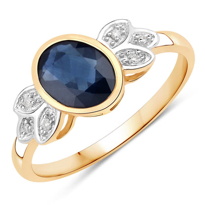 1.56 Carat Genuine Blue Sapphire and White Diamond 14K Yellow Gold Ring by Bids.com