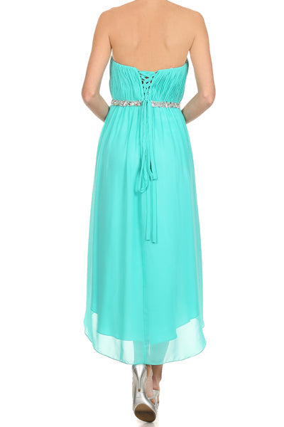 Juliet 747 Asymmetrical Strapless Ruched Bodice Dress by DiscountDressShop