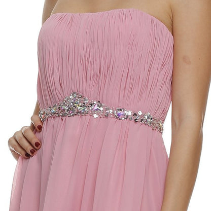 Juliet 747 Asymmetrical Strapless Ruched Bodice Dress by DiscountDressShop