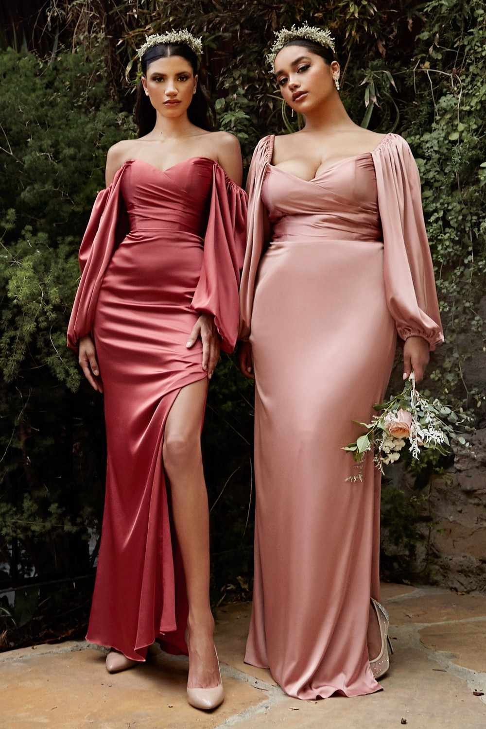 Cinderella Divine 7482C Long Sleeve Off the Shoulder Soft Satin Fitted Dress by DiscountDressShop