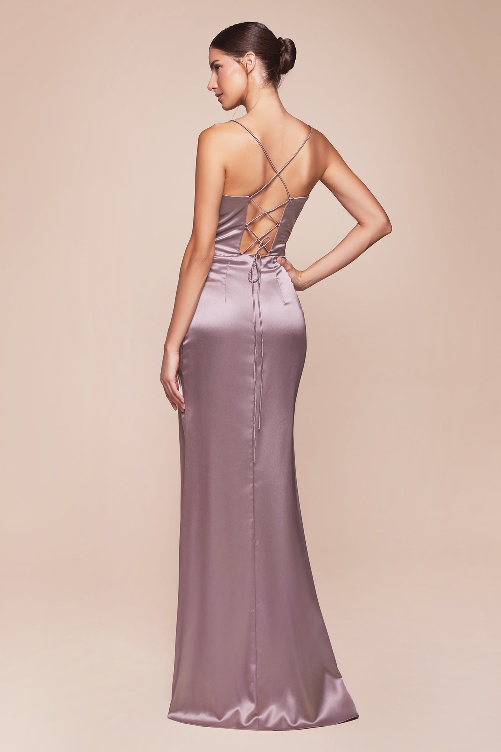 Cinderella Divine 7483 Long Satin Corset Cowl Neckline Formal Gown by DiscountDressShop