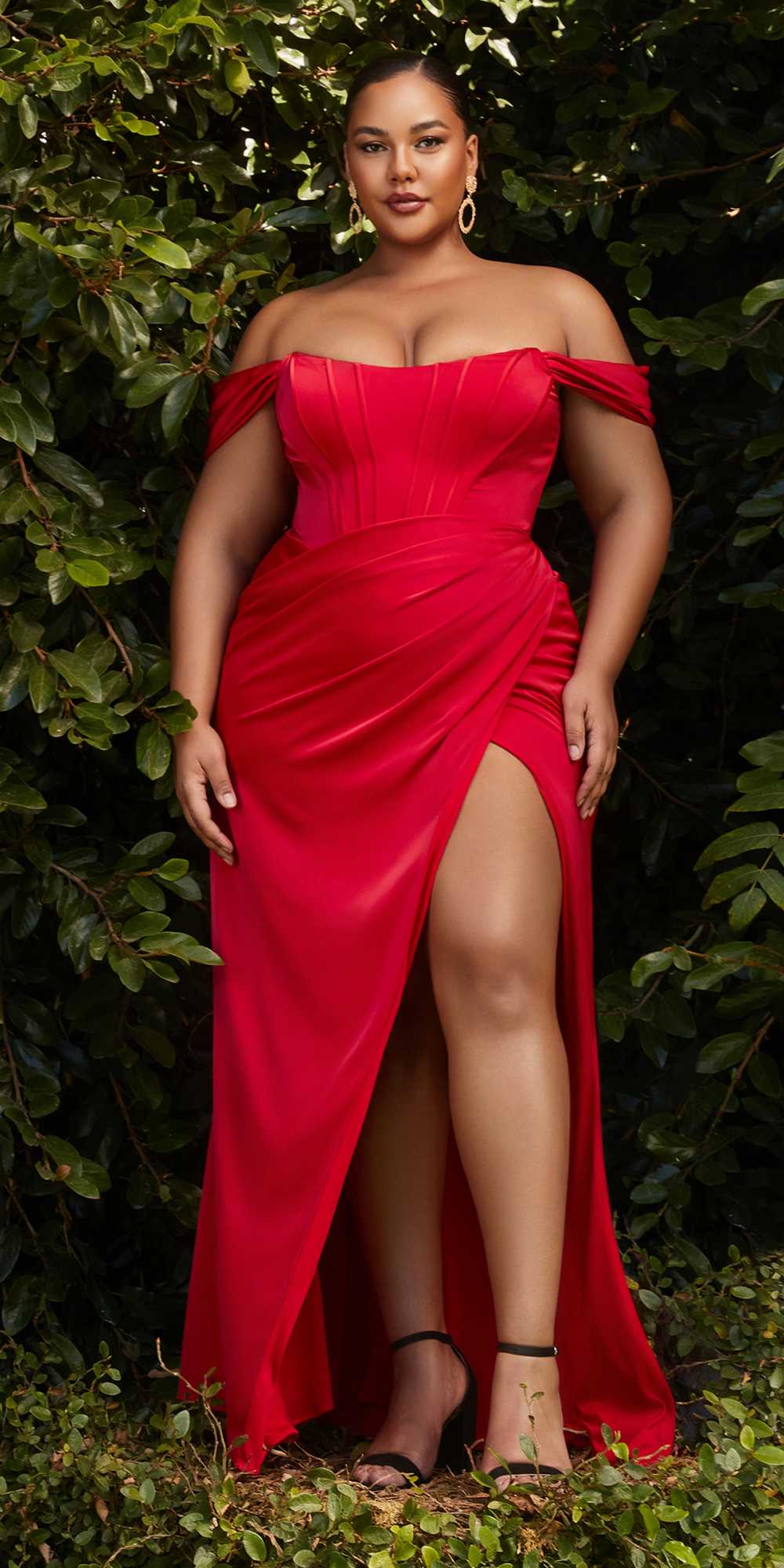 Cinderella Divine 7484 Long Off the Shoulder Corset Satin Formal Gown by DiscountDressShop