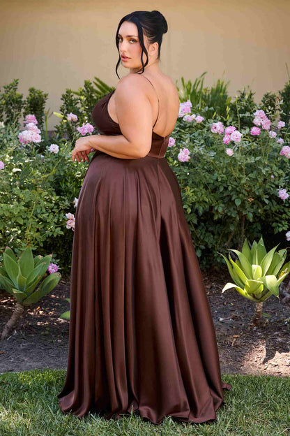 Cinderella Divine 7485C Sweetheart Neckline Soft Satin A-Line Formal Dress  DestGlow
