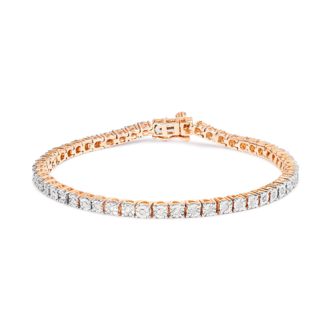 .925 Sterling Silver 1.0 Cttw Miracle-Set Diamond Round Faceted Bezel Tennis Bracelet (I-J Color, I3 Clarity) - 7" by Bids.com