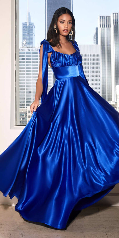 Cinderella Divine 7490 Long Soft Satin A-Line Dress by DiscountDressShop