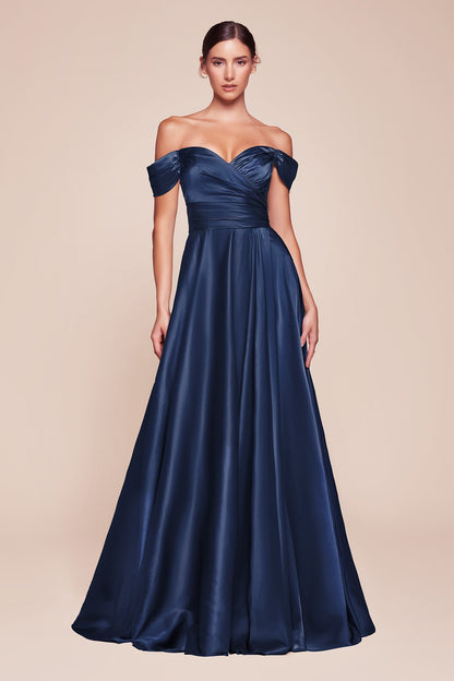 Ladivine 7493 Long A-Line Satin Off the Shoulder Dress by DiscountDressShop