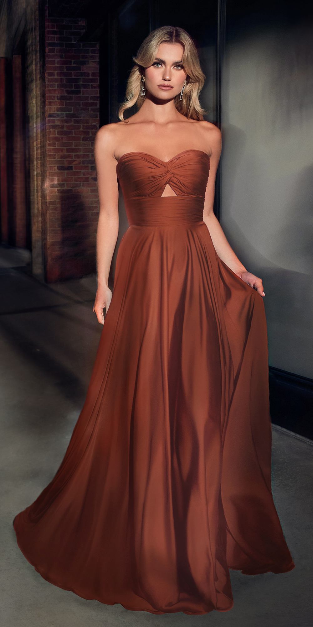 Ladivine 7496 Floor Length A-Line Luxurious Satin Strapless Keyhole Dress by DiscountDressShop