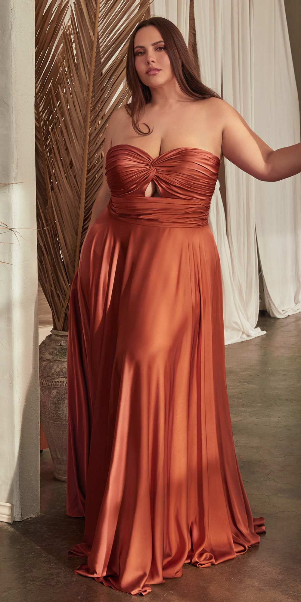 Ladivine 7496 Floor Length A-Line Luxurious Satin Strapless Keyhole Dress by DiscountDressShop