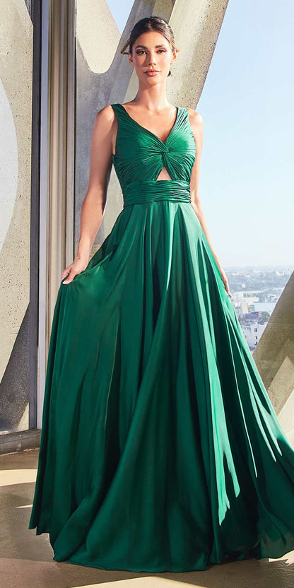 Ladivine 7497 Long A-Line Satin Keyhole Twisted Bodice Formal Gown by DiscountDressShop