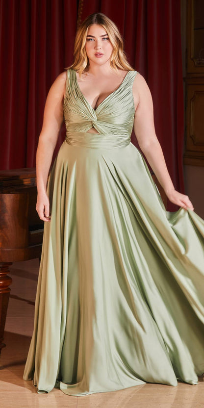 Ladivine 7497 Long A-Line Satin Keyhole Twisted Bodice Formal Gown by DiscountDressShop