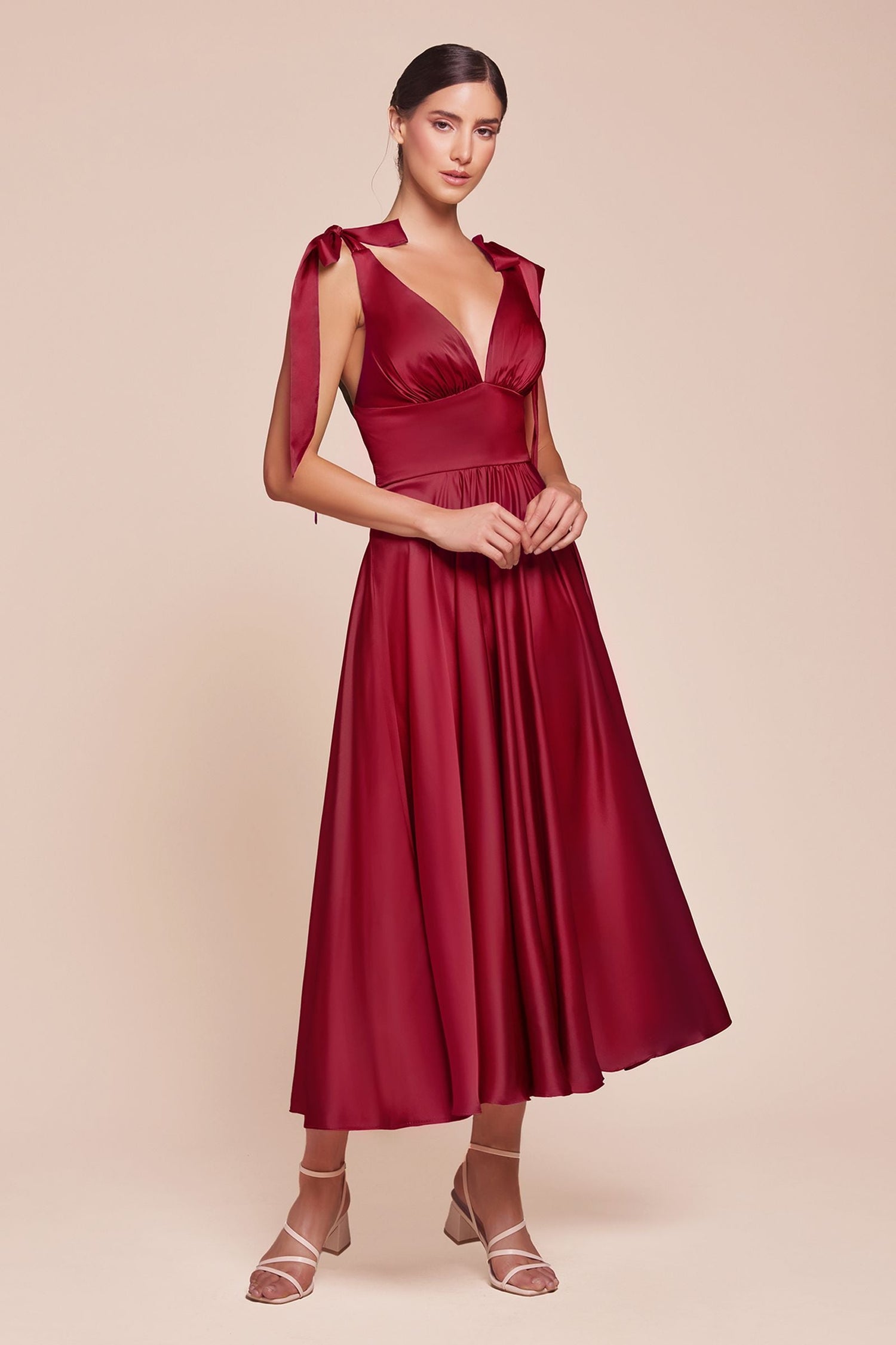 Ladivine 7499 Dress Tea Length Satin A-Line Dress by DiscountDressShop