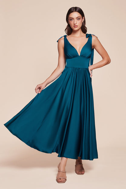 Ladivine 7499 Dress Tea Length Satin A-Line Dress by DiscountDressShop