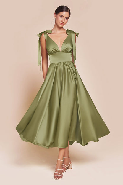 Ladivine 7499 Dress Tea Length Satin A-Line Dress by DiscountDressShop