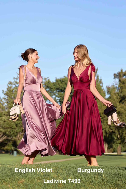Ladivine 7499 Dress Tea Length Satin A-Line Dress by DiscountDressShop