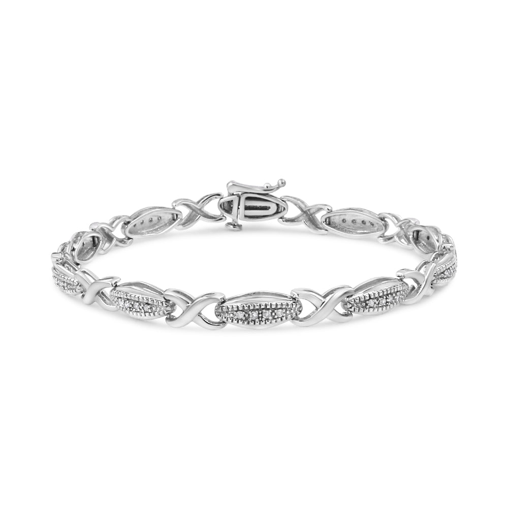 .925 Sterling Silver 1/5 Cttw Round-Cut Diamond "X" Link Bracelet - Size 7.50" (I-J Color, I2-I3 Clarity) by Bids.com