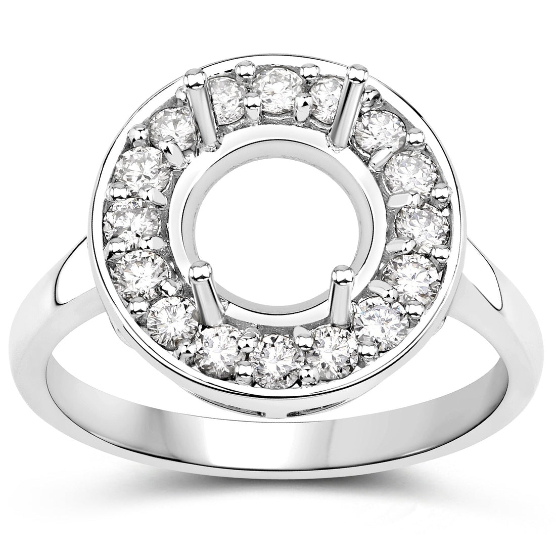 0.48 Carat Genuine White Diamond 14K White Gold Semi Mount Ring - holds 8.00mm Round Gemstone by Bids.com