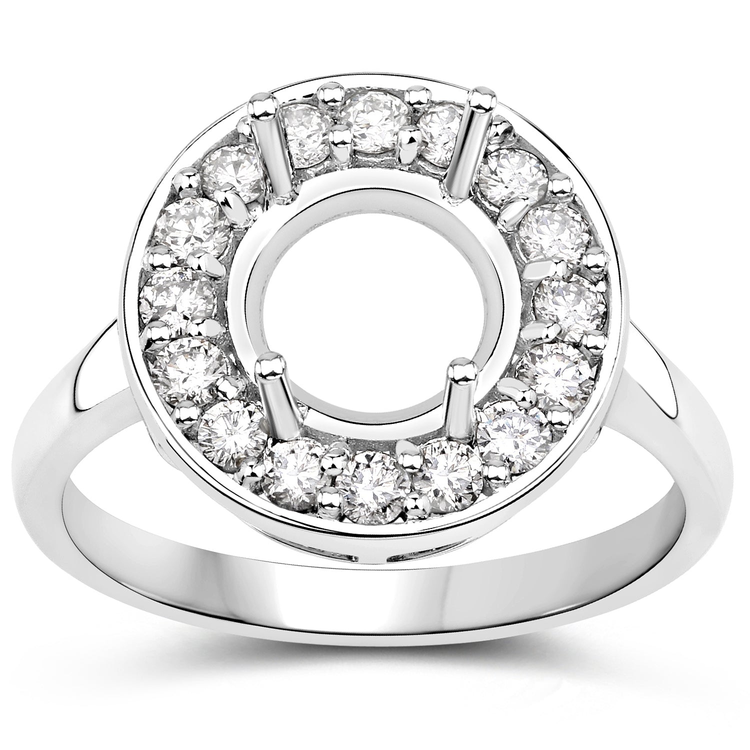 0.48 Carat Genuine White Diamond 14K White Gold Semi Mount Ring - holds 8.00mm Round Gemstone by Bids.com