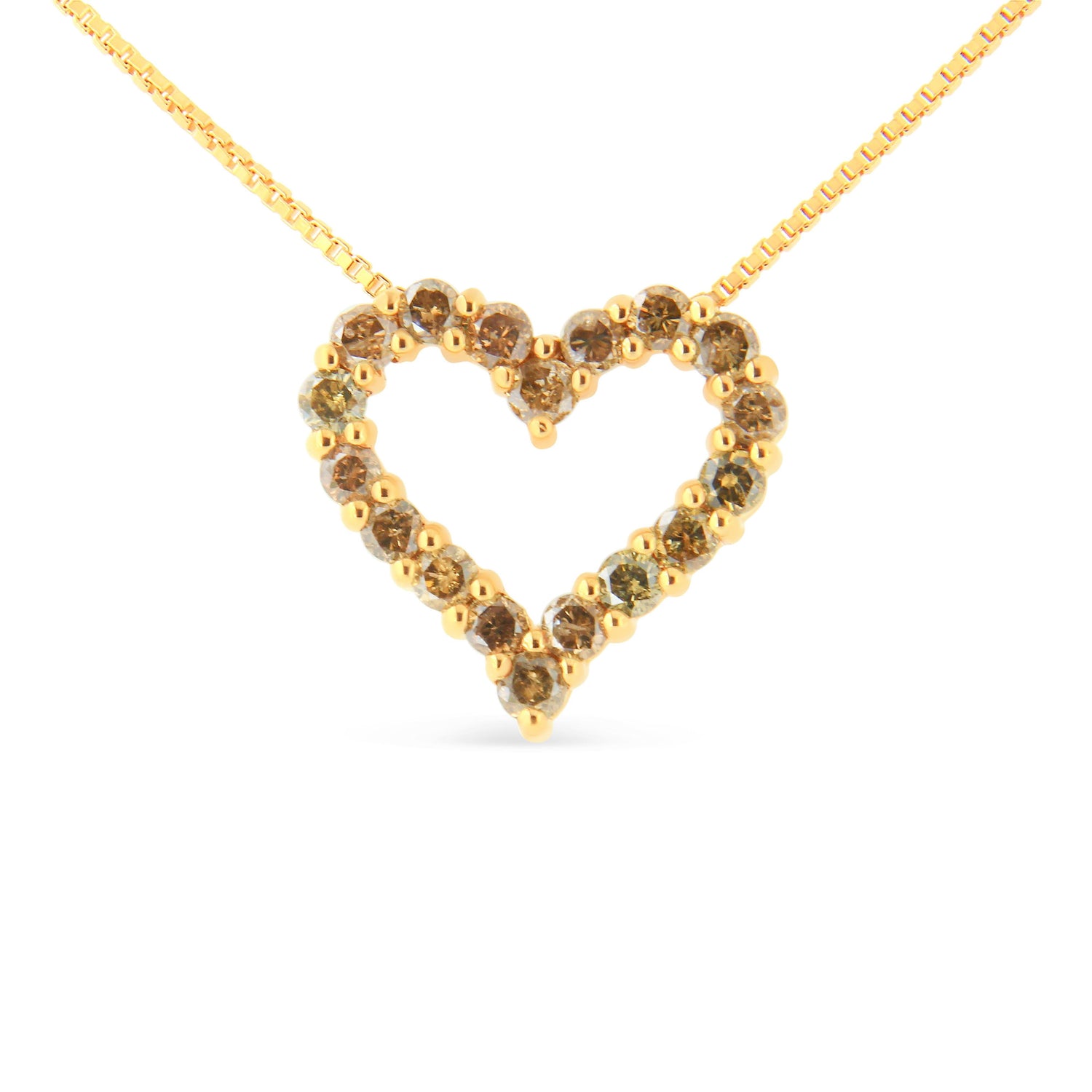 14K Yellow Gold Plated .925 Sterling Silver 1.0 Cttw Champagne Diamond Heart Pendant Necklace (K-L Color, I1-I2 Clarity) - 18" by Bids.com