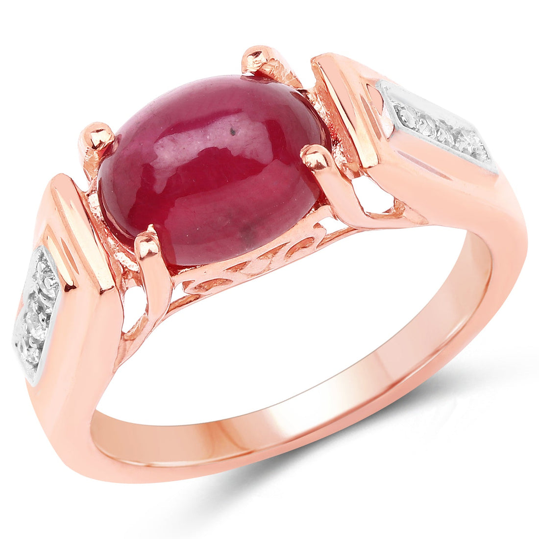 14K Rose Gold Plated 4.71 Carat Genuine Glass Filled Ruby and White Topaz .925 Sterling Silver Ring by Bids.com