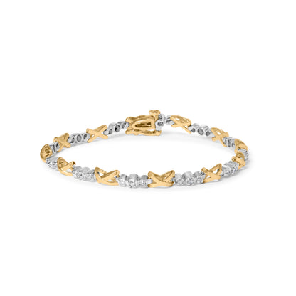 10K Two-Tone Gold 1/2 Cttw Diamond Alternating 3 Stone and X-Link 7" Bracelet (I-J Color, I2-I3 Clarity) by Bids.com