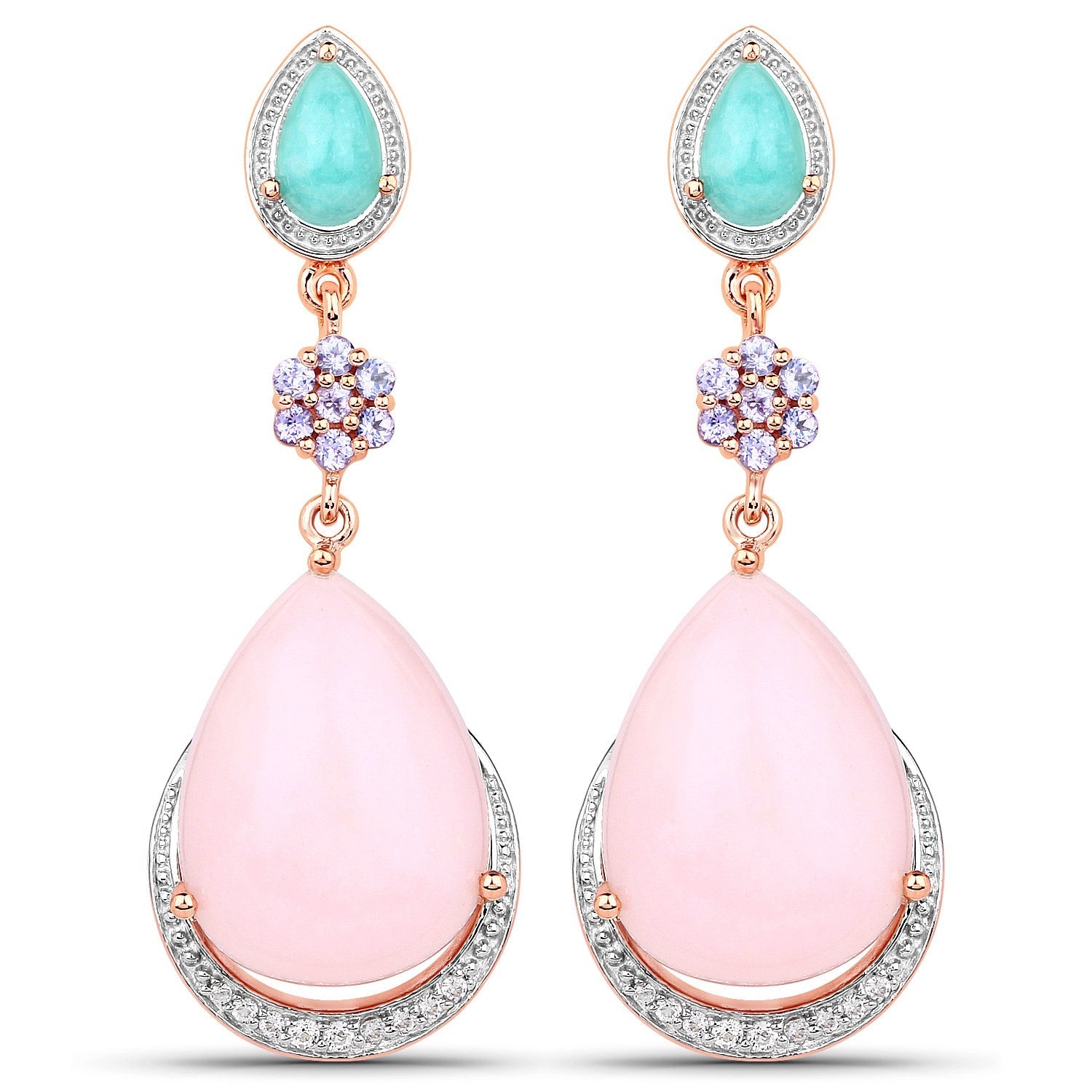 18K Rose Gold Plated 31.93 Carat Genuine Multi Stones .925 Sterling Silver Earrings  DestGlow