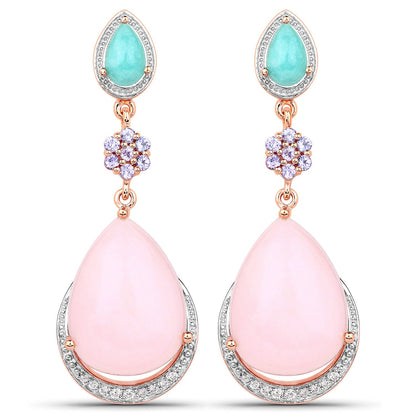 18K Rose Gold Plated 31.93 Carat Genuine Multi Stones .925 Sterling Silver Earrings  DestGlow