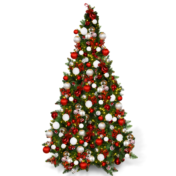 7.5FT Pre-Decorated PVC Christmas Tree Red/White/Silver